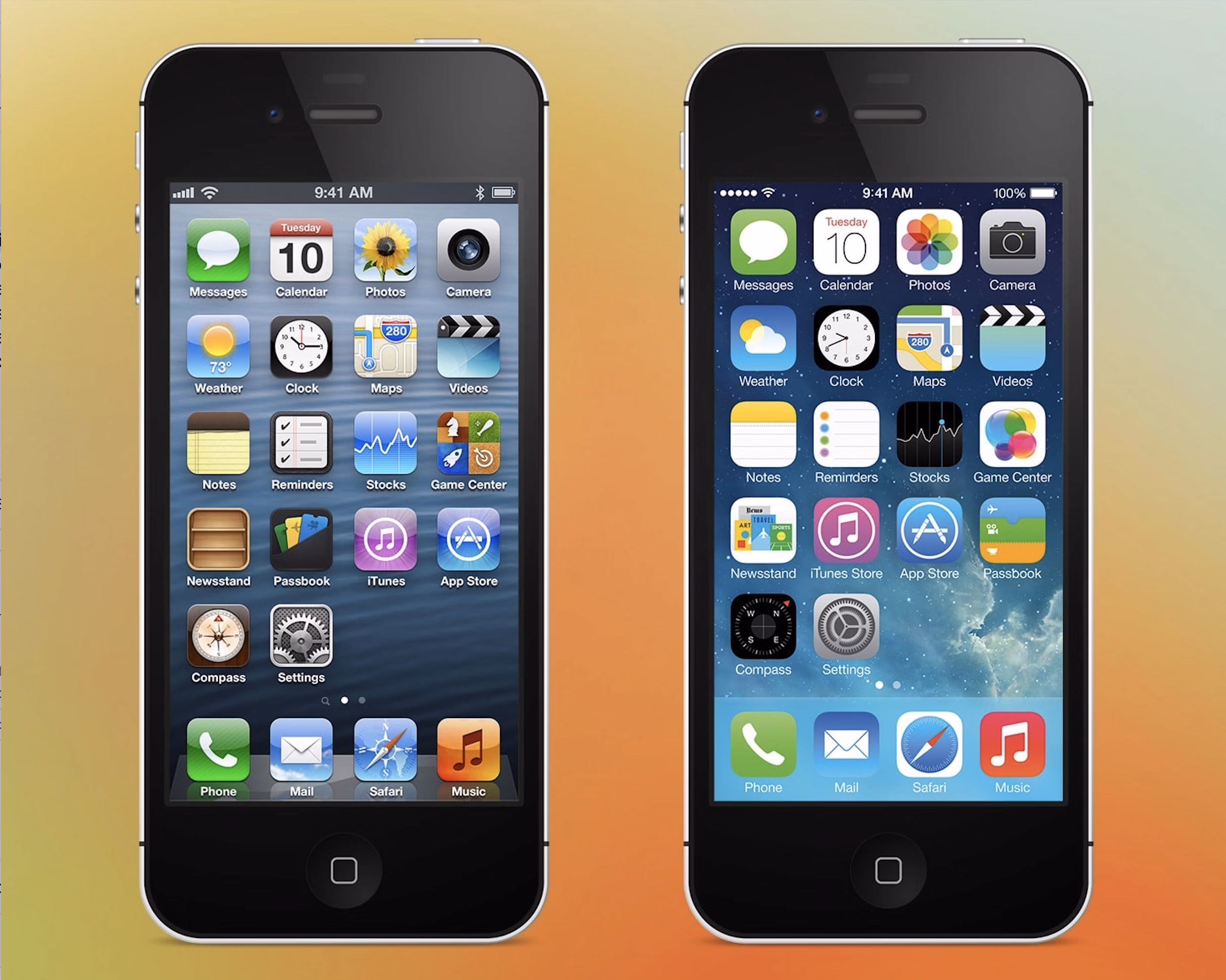 iOS 7 flat design screenshot representing the shift away from skeuomorphism