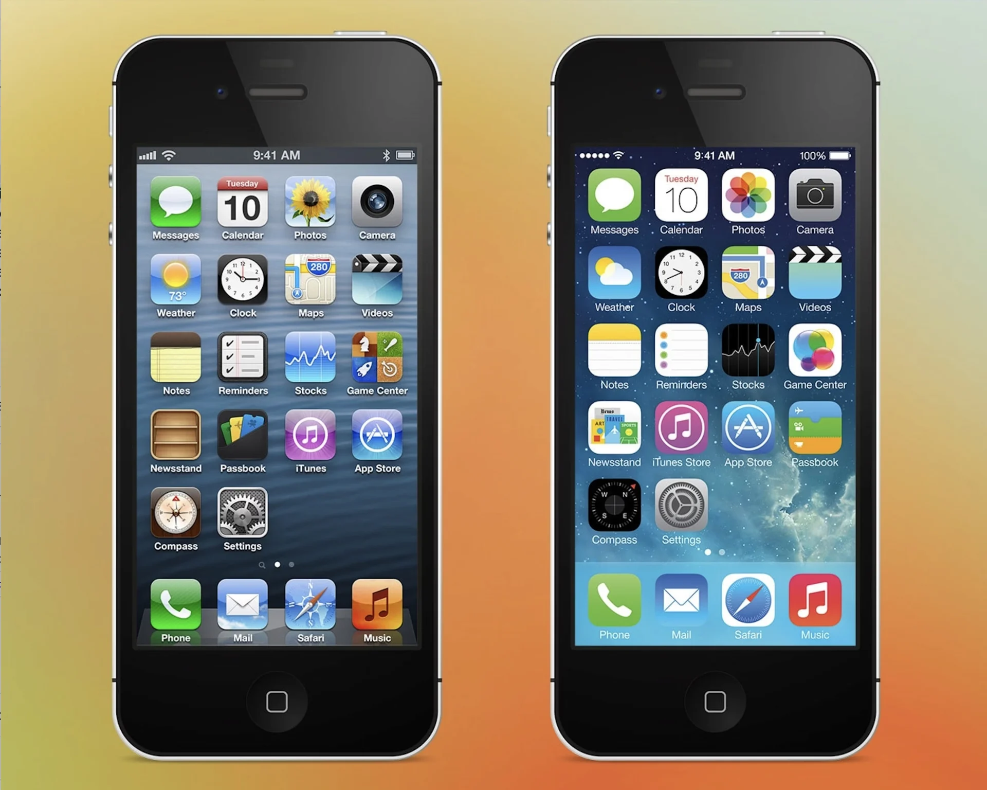 iOS 7 flat design screenshot representing the shift away from skeuomorphism
