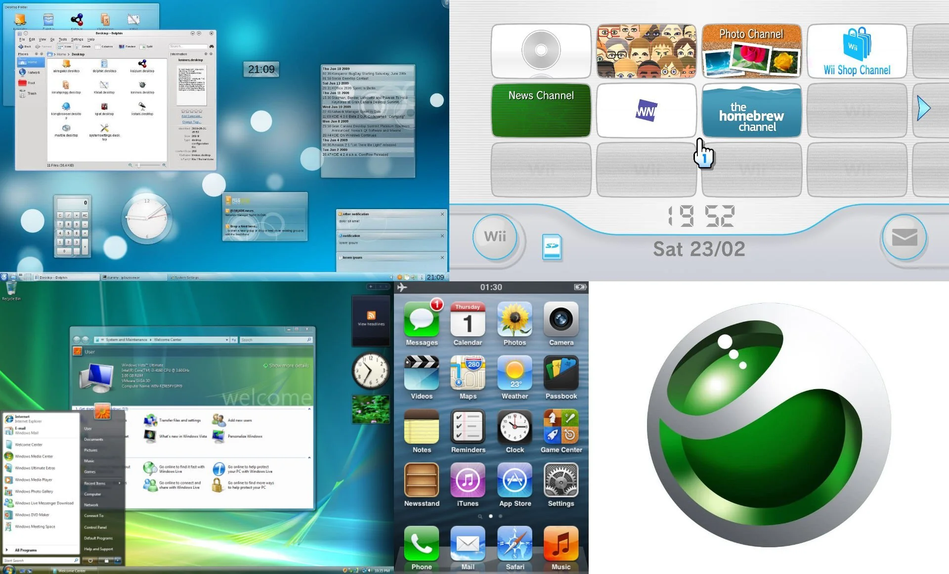 Collage of early-2000s software UIs in the Frutiger Aero style