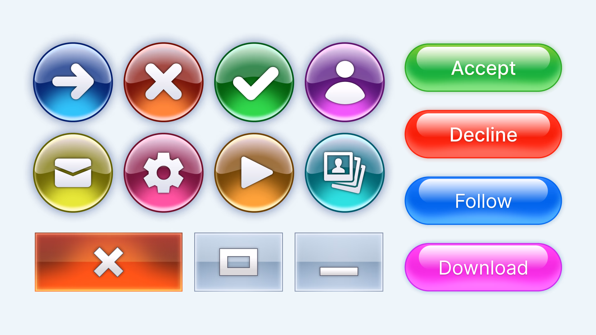 Glossy UI example with glass buttons and water-like gradients