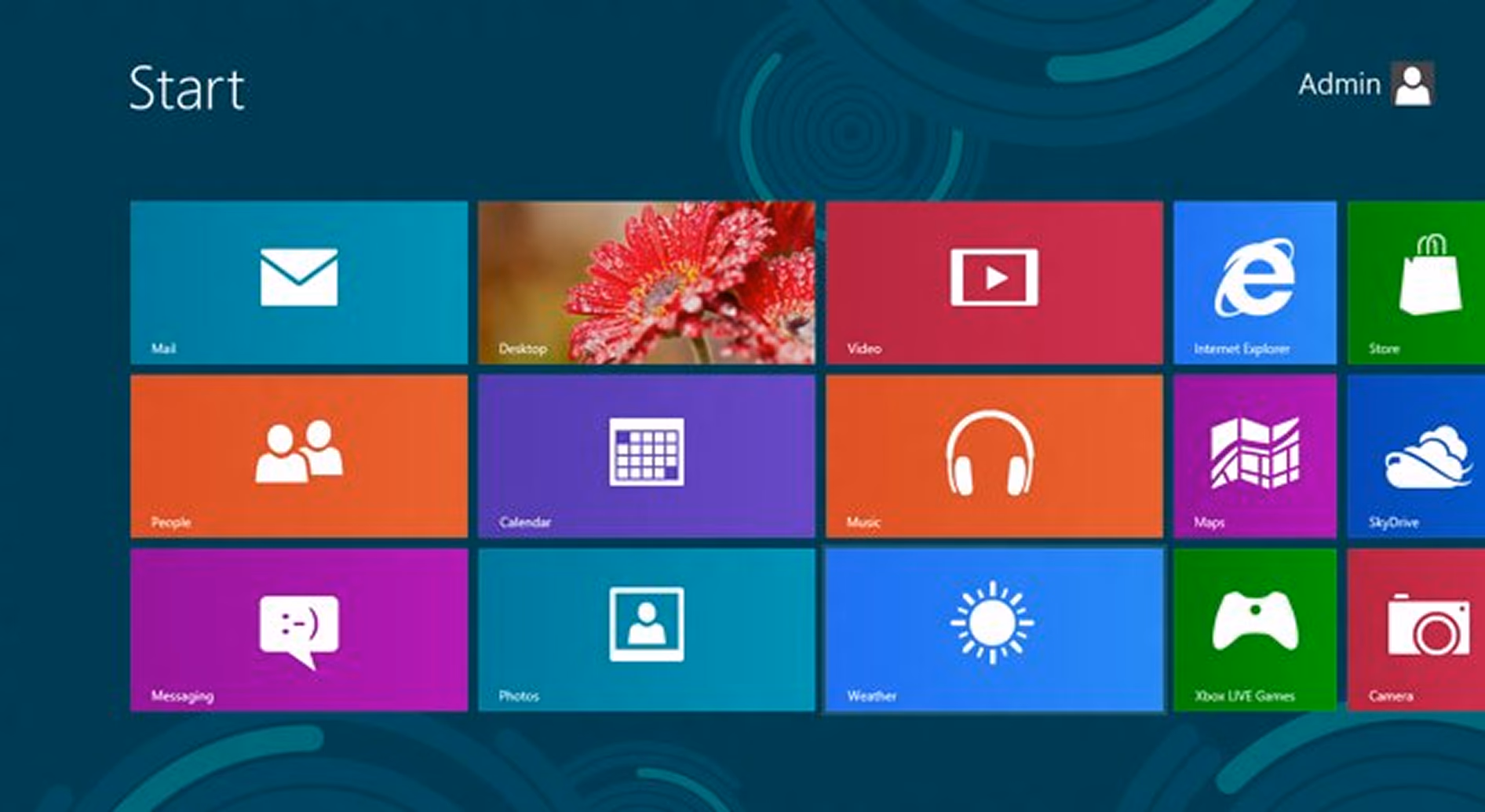Windows 8 Metro interface with flat tiles