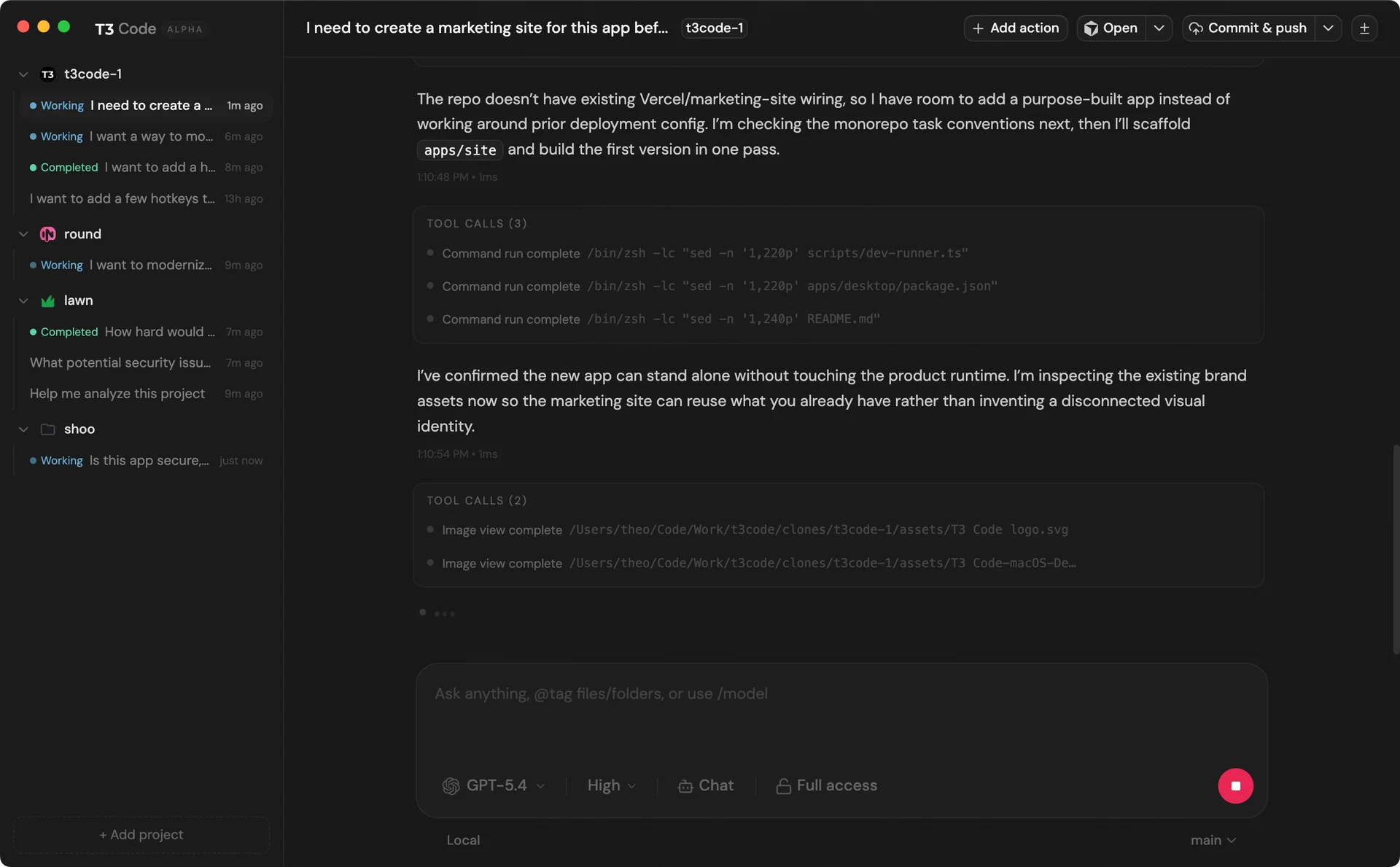 Preview of the T3 Code interface